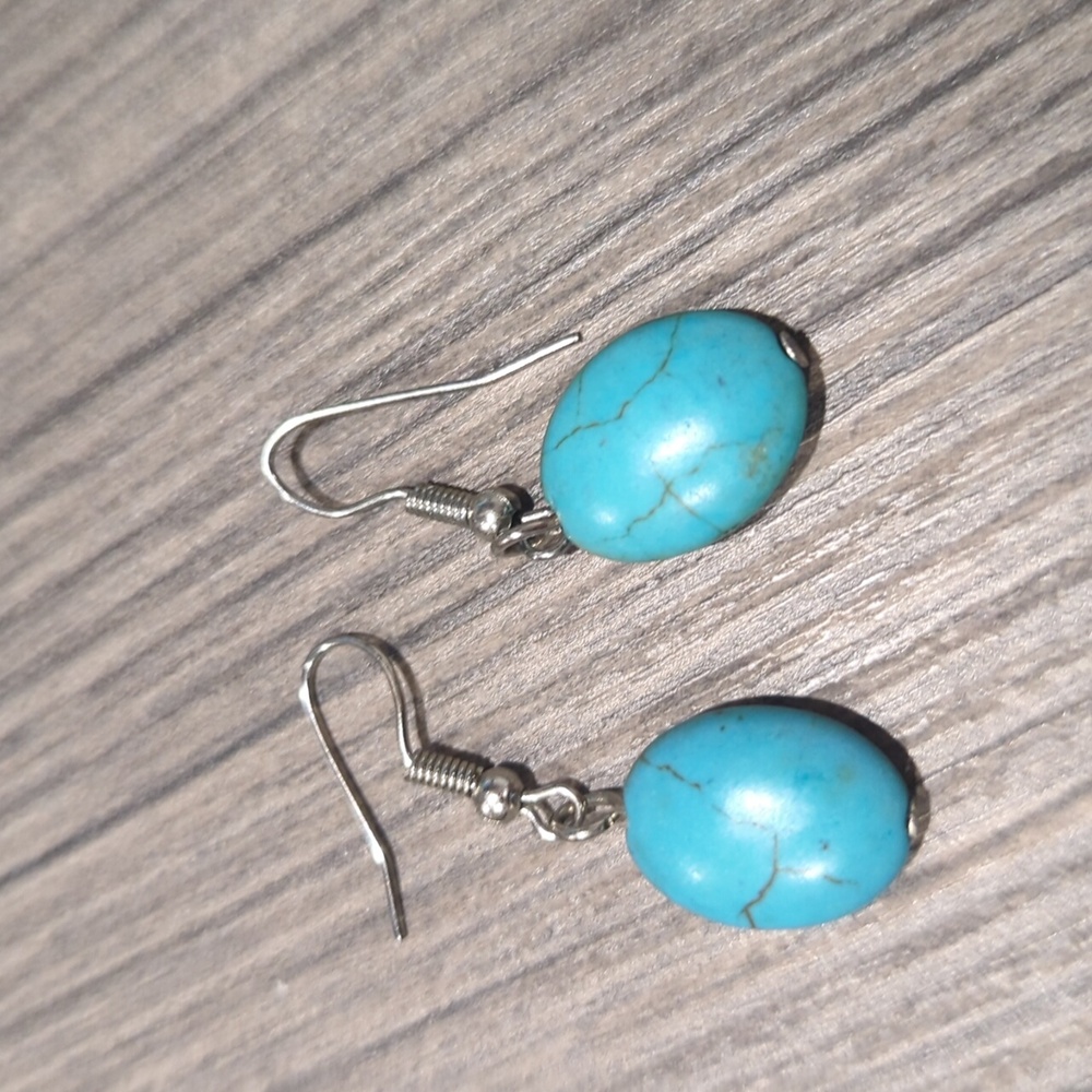 Turquoise faux silver earrings handmade Cherokee Indian Reservation